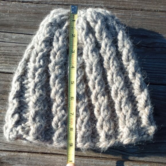 Alpaca Beanie Skully Hat Men Thick Chunky Hand Knit Wool Rib Barn Owl Beige L XL - Picture 7 of 9